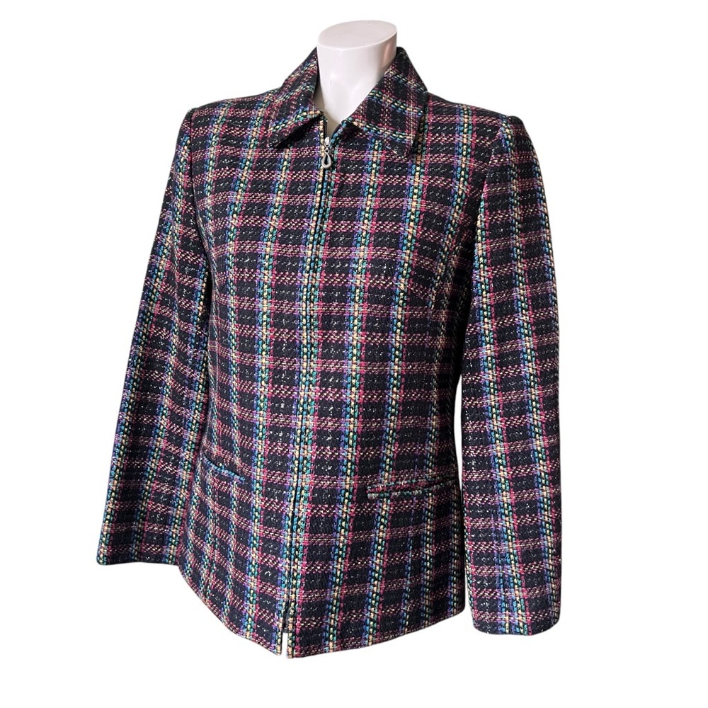 Vintage Sag Harbor Rainbow Metallic Tweed Blazer Jacket Zip Up‎ Size 8